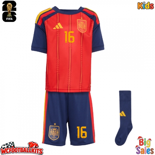 Spain Rodri Hernandez #16 Replica Home Stadium Kit for Kids World Cup 2026 Short Sleeve (+ pants)